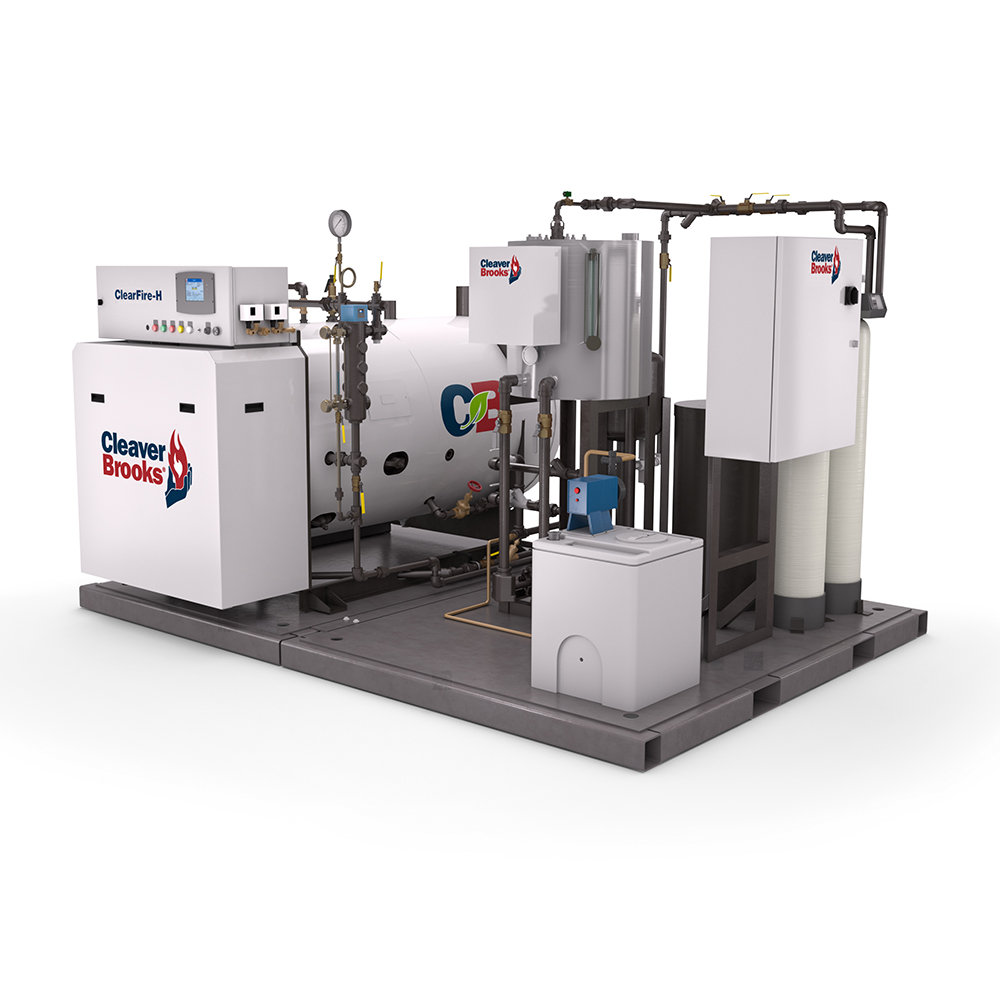 Front View of a Modular Steam Boiler Skid with CFH Boiler