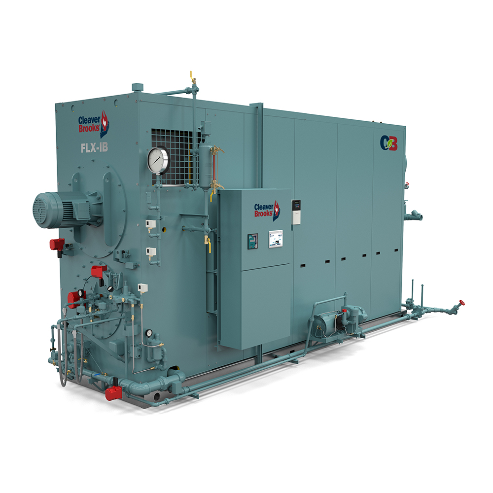 Right Side View of an FLX  Steam Watertube Boiler with an Integral Burner