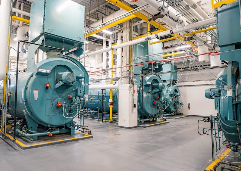 Boiler room with three Cleaver-Brooks firetube boilers 