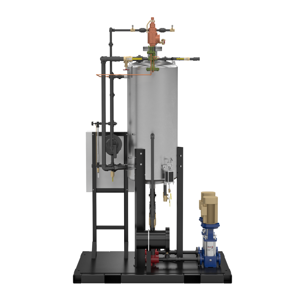 A rear view of the MiniMate Deaerator, a packaged deaerator designed for small-scale steam systems