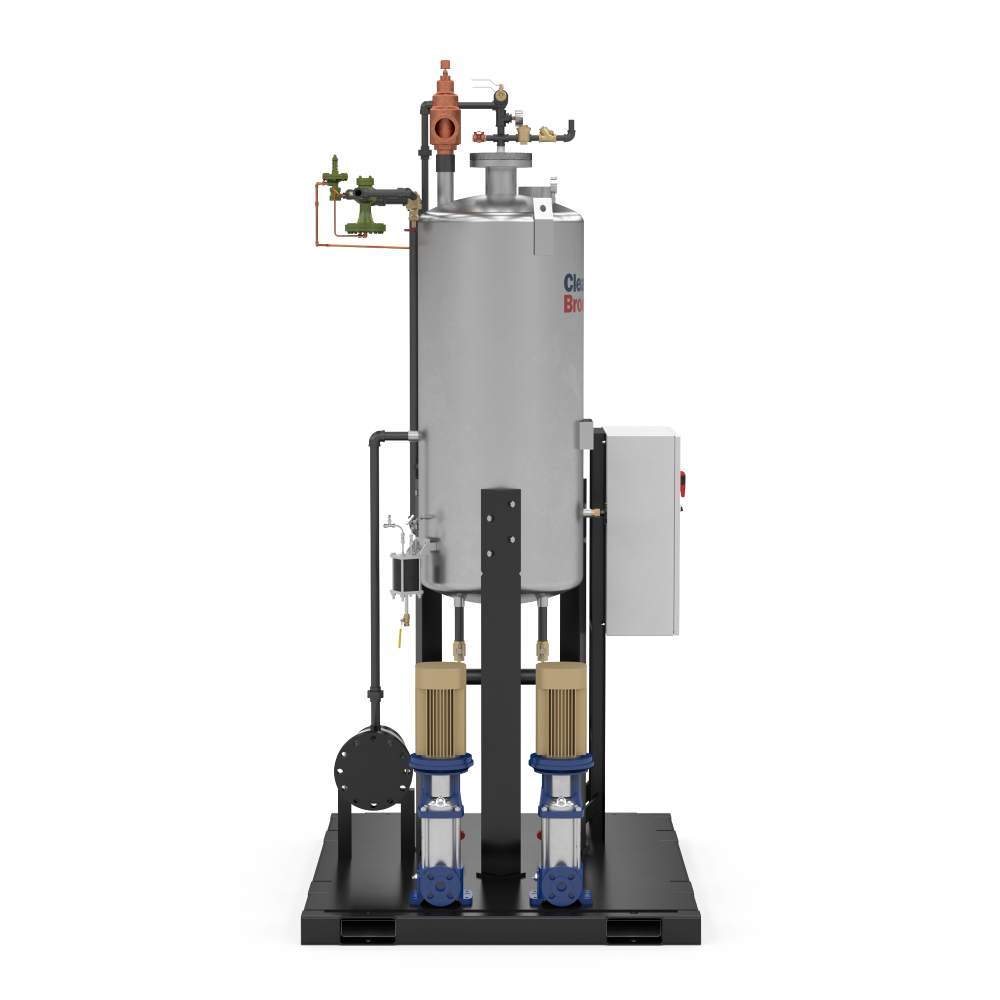 A left side view of the MiniMate Deaerator, a packaged deaerator designed for small-scale steam systems
